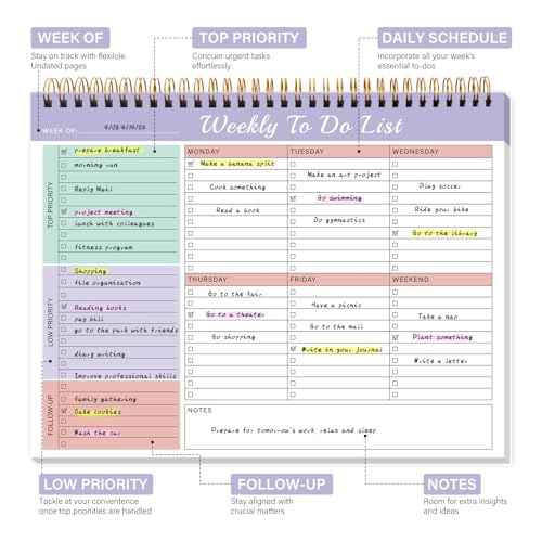 Weekly To Do List Notepad with 52 Undated Sheets£¨8.5"¡¿11"£©- Weekly Desk Planner Pad with Spiral Binding for Women & Man, Office, School and Home Personal Organizer