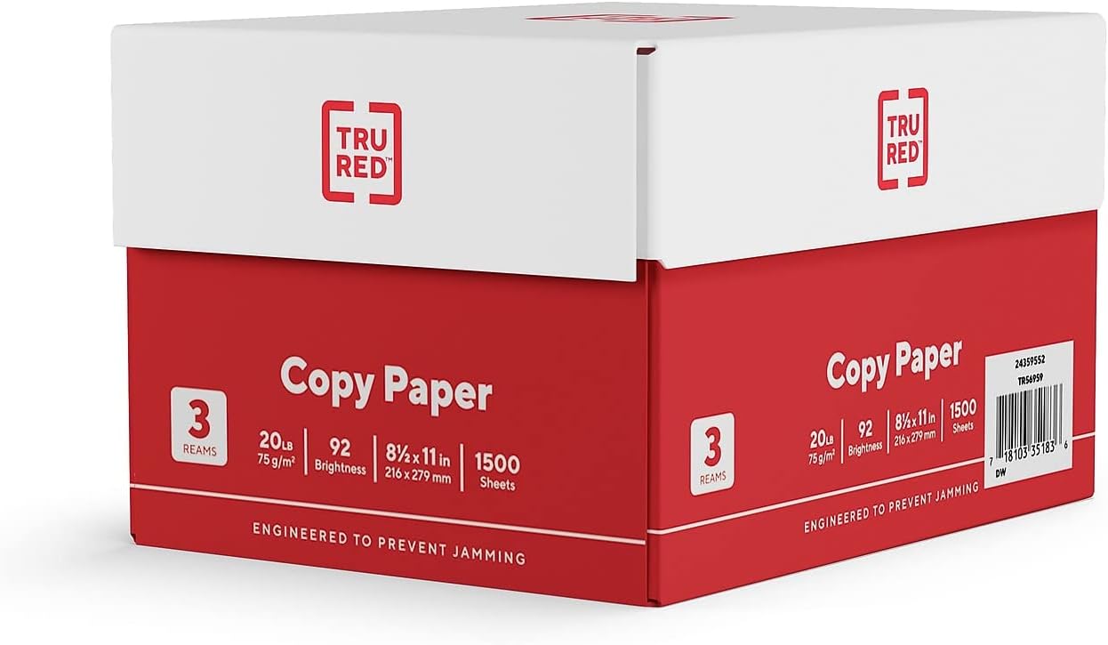 TRU RED Copy Paper - 8.5" x 11" | 92 Brightness, Smooth Finish, 20 lbs, 500 Sheets per Ream