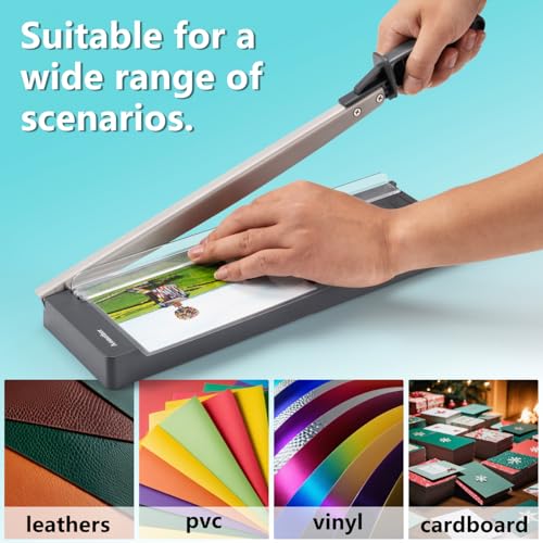 Aomether 12-Inch Standard Guillotine Paper Cutter with Safety Guard & Blade Lock, Heavy Duty Trimmer for Cardstock, Photos, Vinyl, Labels, and Scrapbooking — Portable, Accurate, 8 Sheets Capacity