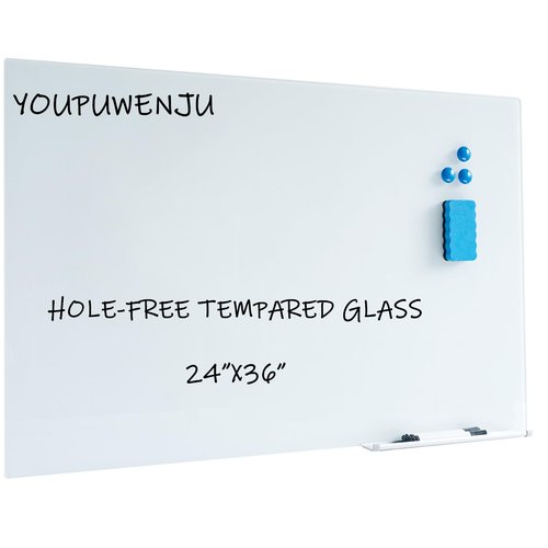 Magnetic Glass Writeboard 36"X24" Hole-Free Premium Tempered Dry Erase Whiteboard Bulletin Message Boards (White)