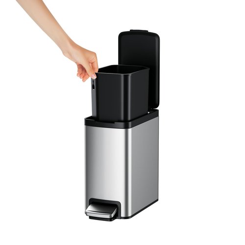 Bscann Bathroom Trash Can with Lid Soft Close, Stainless Steel Garbage Can with Removable Inner Bucket,Step Trash Can for Bathroom,Bedroom,Office(6 Liter / 1.6 Gallon)