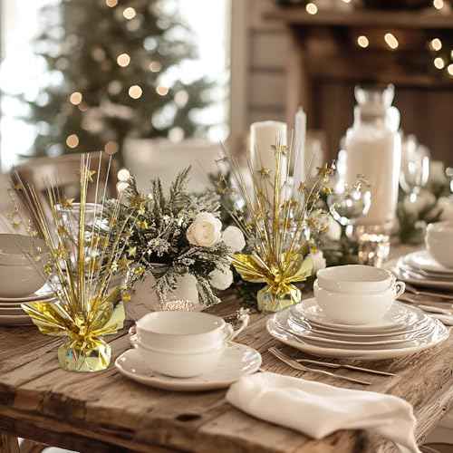 12 Pack Metallic Gold Foil Spray Centerpieces Stars Brust Table Centerpieces for Wedding Birthday Anniversary Holiday Party Decor, Metallic Star Balloon Wights for Party, Table Decor for Party