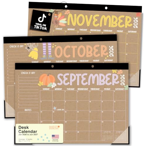 Hadley Designs 2026-2027 Kraft Colorful Large Desk Calendar 18-Month Office Organizer