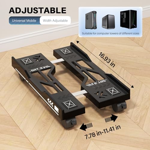 Hovadova Adjustable Computer Tower Stand with Wheels (Black) — Holds 7.78–11.41 in wide towers