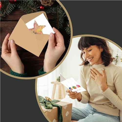 easykart labels 54 Christmas Cards Assortment with Envelopes & Sealing Stickers, 3 Holiday & Christmas Theme Designs With Gold Foling effect, 6.75" x 4.5" For Friends, Family and loved Ones