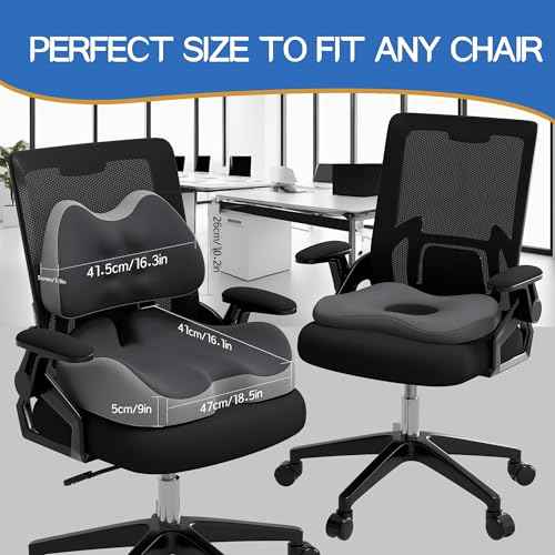 Benazcap X Large Memory Foam Seat Cushion Lumbar Support Pillow for Sciatica & Tailbone Pressure Relief Coccyx Pad for Office Chair, Wheelchair, Car, Home, Office