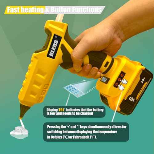 BLEDS 100W Cordless Glue Gun for Dewalt 20V Battery, LED Digital Temperature Adjustable 212-392¡ÆF, High Output Handheld Power Full Size Heavy Duty Hot Glue Gun with 10 Glue Sticks, Tool only