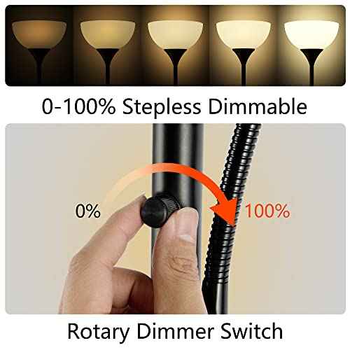 Floor Lamp, Dimmable Standing lamp, Stepless Dimming Brightness, Included 9W and 5W LED Bulbs, Industrial Floor Lamp for Living Room, Bedroom, Office, Reading
