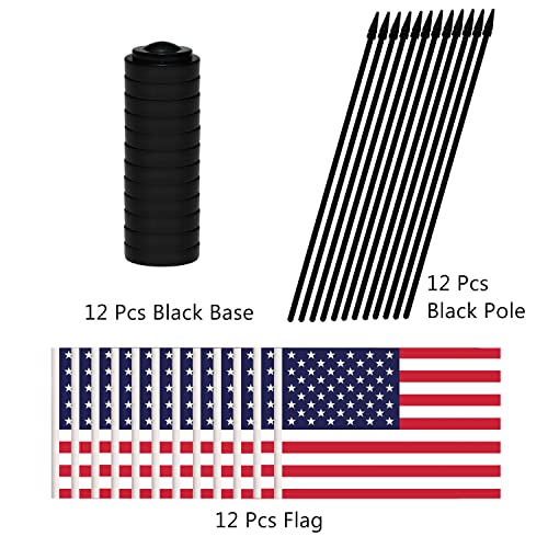 USA 12 Pack Desk Flags Set with Black Poles - Small Table Decorations for Office & Home