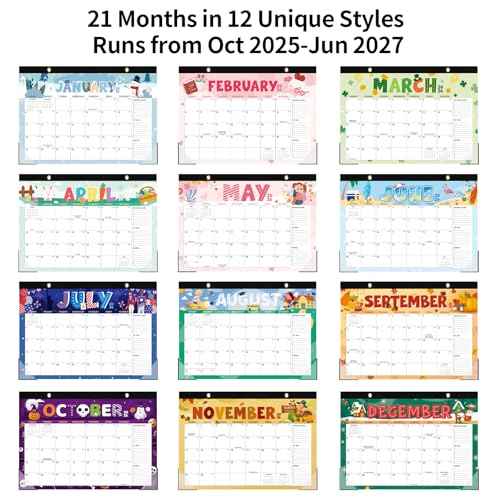 Desk Calendar 2025-2026, 21 Months Runs from October 2025 to June 2027 Large Size 17" X 12" Monthly Wall Calendar Desktop Planner with To Do List for Home Classroom School Office(Festive)