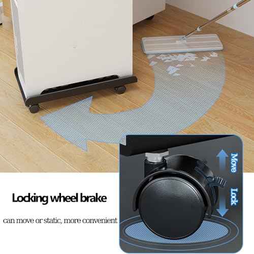 Mobile CPU Stand with Self Adhesive Cable Management Clips, Adjustable PC Tower Stand, Computer Tower Stand with 4 Caster Wheels Fits Most PC (White)