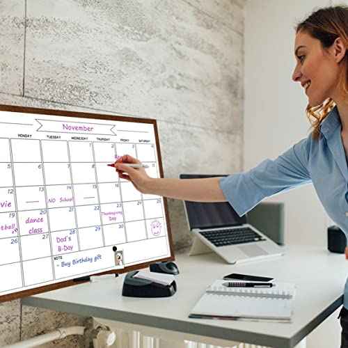 TORASO Dry Erase Monthly Calendar Whiteboard, Magnetic White Board for Wall, Office/School/Home, Solid Wood Frame Hanging Board for Decoration/Kitchen Grocery List£¬17.7"x 23.6"(YL-RB-4560-B)