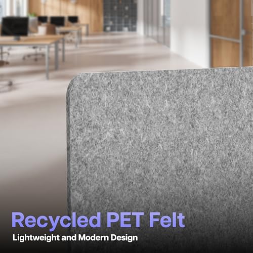 ReFocus 24" x 16" Castile Gray Clamp-On Acoustic Desk Divider — Noise-Reducing PET Privacy Panel