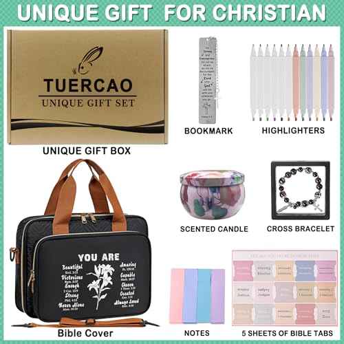 TuErcao Christian Gifts for Women, Bible Bag with Christian Bookmarks, Bible Verse Bracelets, Prayer Scented Candle and Study Supplies Kit with 75 BibleTabs, 12 Highlighters Spiritual Gifts for Mom