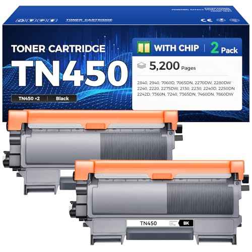 TN450 Toner Cartridge Black 2-Pack Printer Replacement Compatible for Brother TN-450 TN420 TN-420 HL-2270DW HL-2280DW HL-2230 MFC-7360N MFC-7860DW DCP-7065DN Intellifax 2840 2940 MFC-7240 HL-2240D Ink