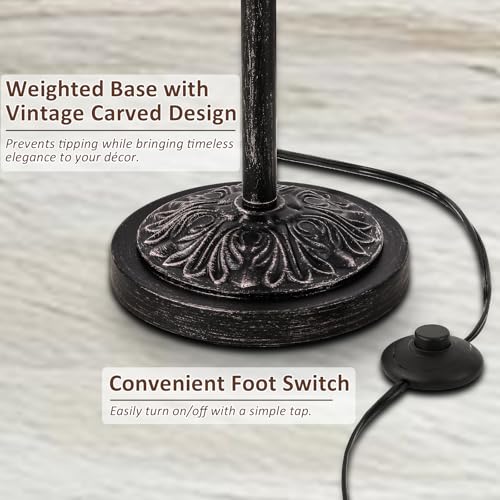 65¡¯¡¯ Vintage Floor Lamp for Living Room, Traditional Standing Lamp with Carved Resin Base and Foot Switch, Classic Farmhouse Tall Pole Lamp, Bedroom, Office, Bronze Finish