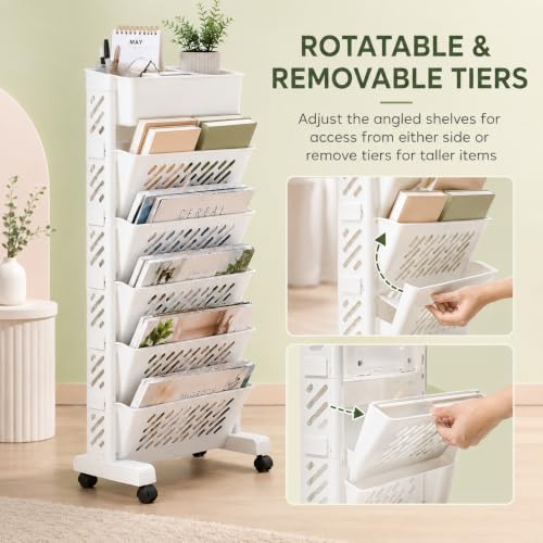 6-Tier Rolling Book Cart with Wheels – Narrow Plastic Bookshelf