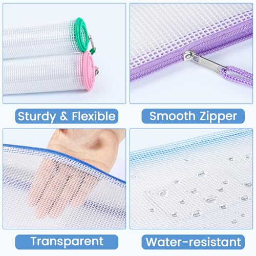 20 Pack Mesh Zipper Pouch Bags with Label Pockets, A4 Letter Size, Classroom & Office Storage