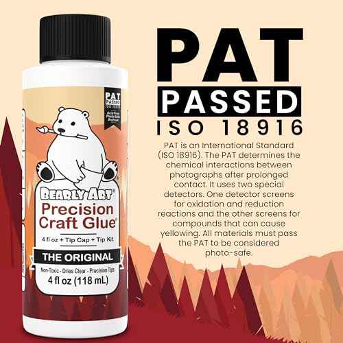Bearly Art Precision Craft Glue - The Original - 4fl oz - Tip Kit Included - Dries Clear - Metal Tip - Wrinkle Resistant - Flexible and Crack Resistant - Strong Hold Adhesive - Made in USA