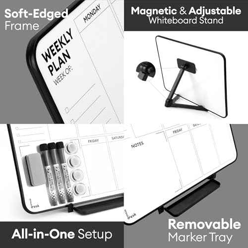 Double Sided Weekly Dry Erase Board with Stand 16"x12", to-do List White Board Calendar Dry Erase, Desktop Whiteboard Calendar, Schedule Board, Message Board, Menu Board for Home Office