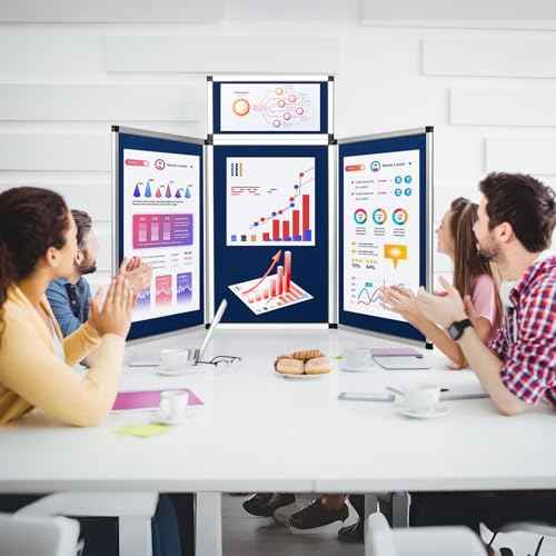 Nisorpa Trade Show Presentation Board, Aluminum Trifold Poster Board 70.8 x 35.4 Inch Display Board with Storage Bag, 3+1 Table Top Folding Panel - Blue