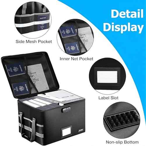 File Box with Lock - Fireproof Document Box File Organizer with Zipper & Adjustable Handle, Collapsible File Storage Box for Home Office, Filing Cabinet for Hanging Letter/Legal Folder