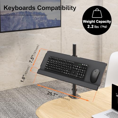Keyboard Tray Pole Mount - PUTORSEN Keyboard Mount fits Most Standard and Oversized Keyboards, Holds up to 2.2lbs, Black
