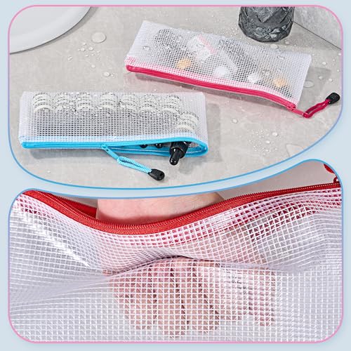 24 Pack Waterproof Mesh Zipper Pouch Bags - A6 Size Pencil & Storage Organizer