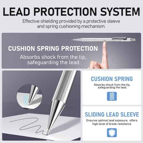 0.5mm Mechanical Pencil Set with Case - 4PCS Metal Mechanical Pencils, 8 Tubes HB #2 Lead Refills, 3PCS 4B Erasers and 9PCS Eraser Refills, Lead Mechanical Pencils for Writing & Drawing