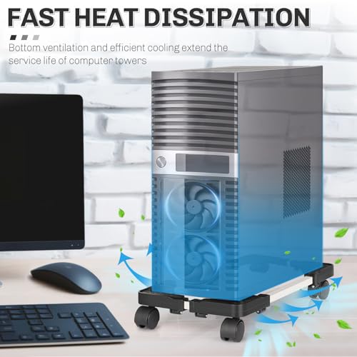 Liitrton Adjustable Black CPU Stand for Desktop Computers, Mobile Tower Holder