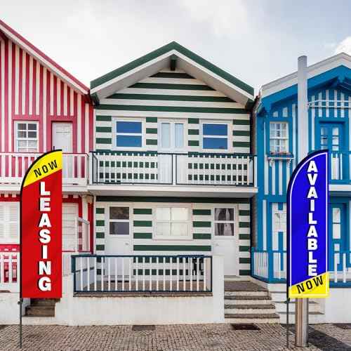 2 Pcs Now Leasing/available 7 ft Swooper Feather Flags Set Advertising Flag Banner with 5 Poles and 1 Stand Swooper Sign Poles Kit Advertising Signs for Retail Stores Business