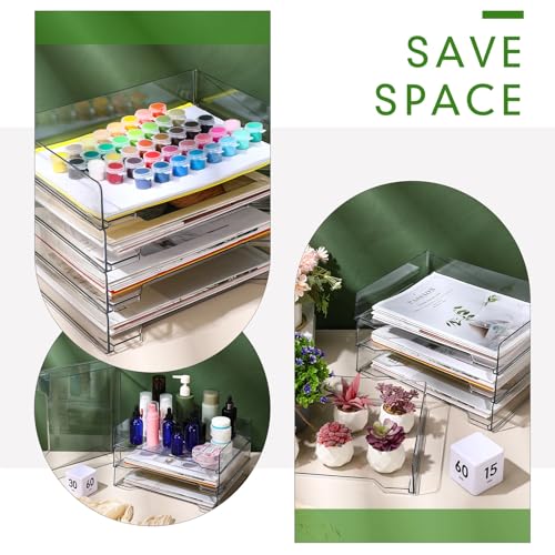 4 Pcs Stackable Letter Tray Rectangular Plastic Desk Organizer 13 x 9.5 x 2.6 in Paper Holder File Tray Accessories Rack for Desktop Office Desk Drawers (Clear)