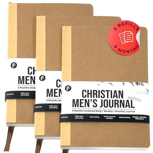 Prazoli Christian Bible Prayer Journal For MEN 9-Month Refill - Study Scripture Notebook & Planner Daily Devotional Undated | Religious Jesus Faith Gifts for Graduation, Pastor Baptism & Church