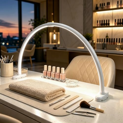 Welltell 23 Inch White Half Moon LED Nail Light with Foldable Height-Adjustable Base