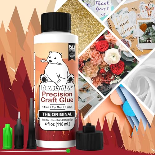Bearly Art Precision Craft Glue 4 fl oz with Tips - Archival, Clear Drying