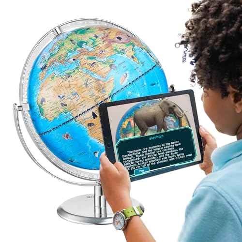 VEVOR Educational World Globe, 10 in/254 mm, Interactive Globe for Kids, with AR Golden APP, 720¡Æ Rotation, LED Night Lighting, 197 National Geographic Knowledge, STEM Toy, for Children Ages 4?10