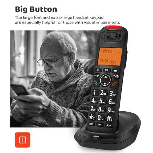 Sangyn Compact Cordless Phone with DECT 6.0, Speed Dialing, Audio Assist, Large Display and Big Buttons Home House Phone, Black