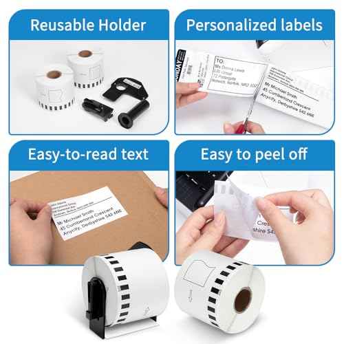 MarkDomain Paper Label Replace Brother Removable DK-4205 DK4205 Continous Label Roll for QL serise Printer QL 800 QL820nwb 2.4" x 100', Black on White, 5 Paper Rolls + 1 Frame