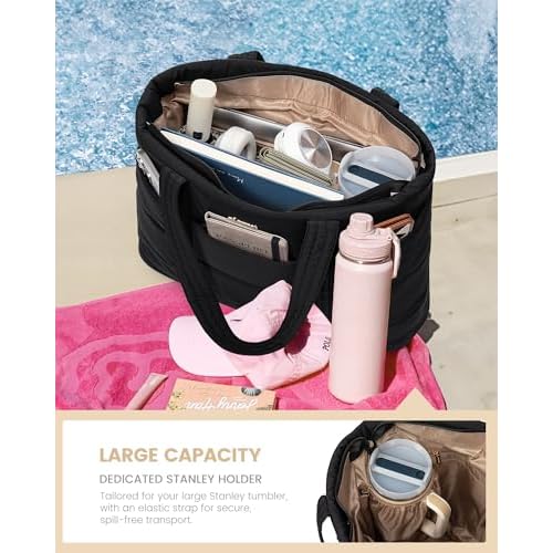 LOVEVOOK Tote Bag for Women, Large Puffer Work Tote Laptop Bag, Lightweight Travel Tote Bag with Zipper Gifts for Women