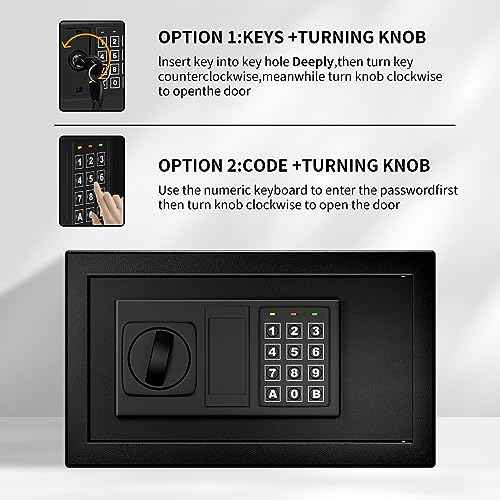Safe Box with Sensor Light, Security Safe Steel Construction Hidden Money Safe with Lock,Wall or Cabinet Anchoring Design for Home, 0.55 Cubic Feet Black