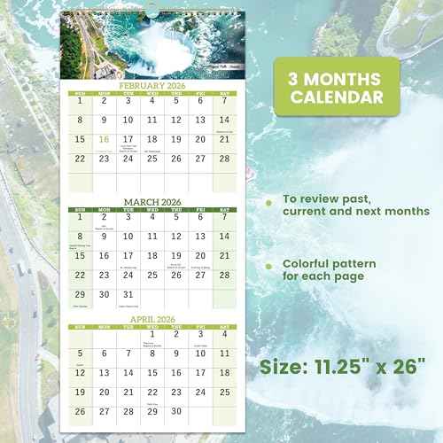 2026 Calendar - Dec. 2025 - Jan. 2027, 3 Month Calendar Vertical Display, Wall Calendar 2026, 11" x 26"(when opened)
