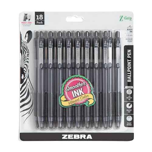 Zebra Pen Z-Grip Retractable Ballpoint Pen, Smooth-Flowing Black Ink, 1.0mm Medium Point, School Supplies, Teacher Supplies, and Office Supplies, 18-Pack (22218)
