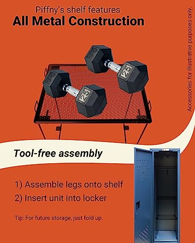 Piffny Locker Organizer Shelf Black 2 Pack - Stackable, Adjustable for School & Gym Lockers