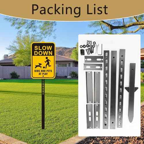 1 Pcs 6 Ft Traffic Road Street Sign Post Stakes Driveway Stand Heavy Duty Metal for Outdoor Lawn Yard Fence Parking Stop Outside Fits Signs 10 to 18 Inch Adjustable Black