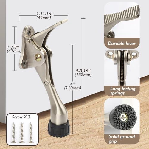 Kickdown Door Stopper 4 Inches Satin Nickel 1 Pack | Aluminum Alloy, Rubber Tip