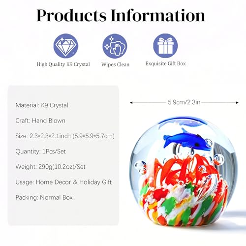 H&D Hyaline & Dora 2.3in Sea Glass Decor Gift Yellow Sea Flower Paperweight