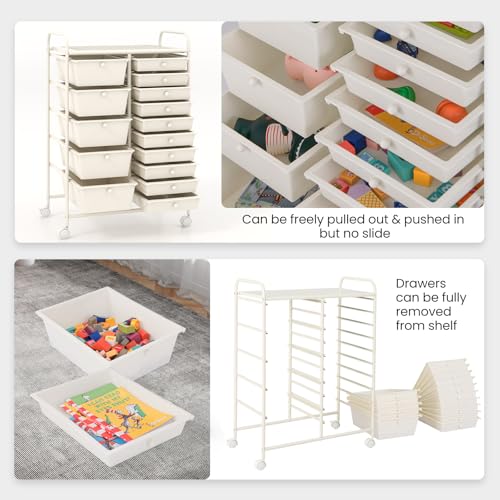 MAT EXPERT White 15-Drawer Rolling Storage Cart with Locking Casters
