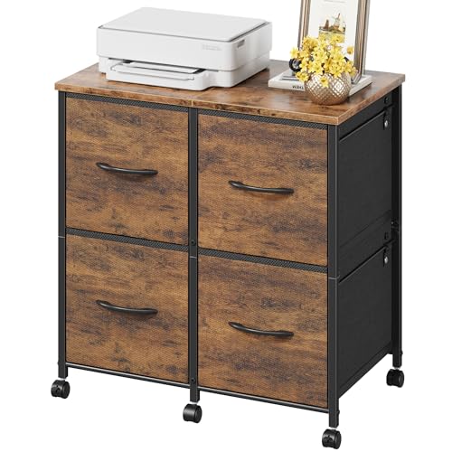 HIGDBFE Rustic Brown 23'' 4-Drawer Lateral File Cabinet with Mobile Casters