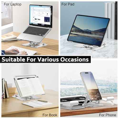 Laptop Stand with Fan, MacBook Cooling Stand with 2 Removable Silent Fans and Phone Holder,Adjustable Height and Angle,Laptop Cooling Pad for 10-18 Inch Laptop,MacBook Pro,Tablet (White)