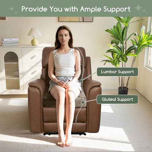 HIGOGOGO Corduroy Recliner Chair Cushion with Lumbar Support Pillow Soft Non-Slip 4" Thick Seat Pad Prevent Buttocks & Back Pain in Seniors (Brown, 12" Backrest)